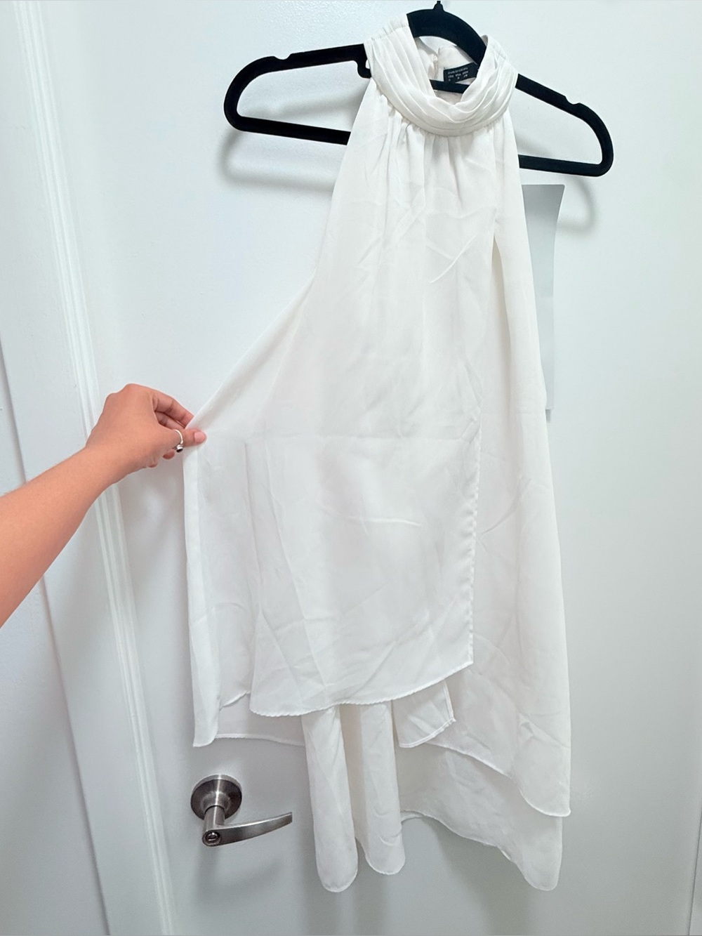 Zara White Layered Halter Neck Asymmetric Flowy Mini Dress Size S